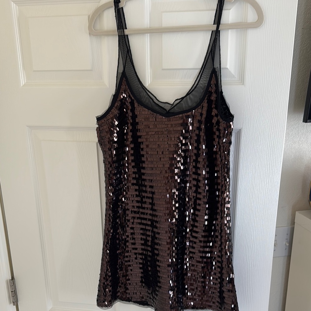 Black and Brown Sequin Tank Dress